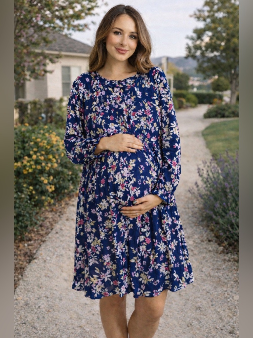 Sonoma Navy Floral Long Sleeve Maternity Dress